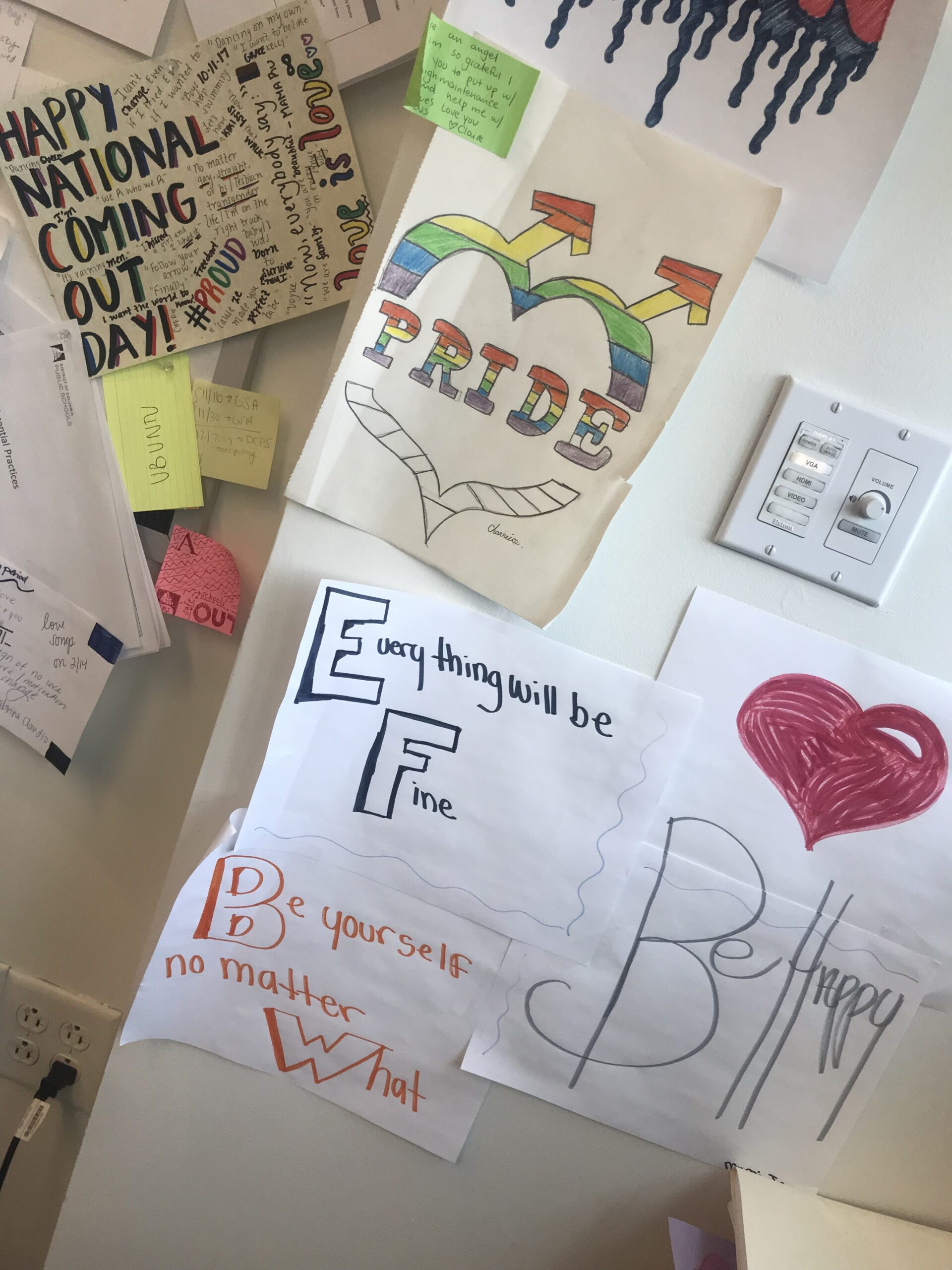 poster made by a student for a teacher which reads "Everything with be Fine / Be yourself no matter What"