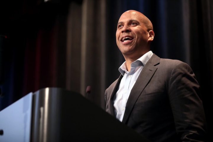 U.S. Senator Cory Booker speaking with attendees at the 2019 Iowa Federation of Labor Convention hosted by the AFL-CIO at the Prairie Meadows Hotel in Altoona, Iowa. Photo by Gage Skidmore.