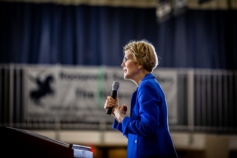 U.S. Senator and presidential candidate Elizabeth Warren visiting Roosevelt High School in Des Moines, Iowa. She spoke to a group of about 400 students to outline her K-12 education plan, answer questions, and pose for selfies.