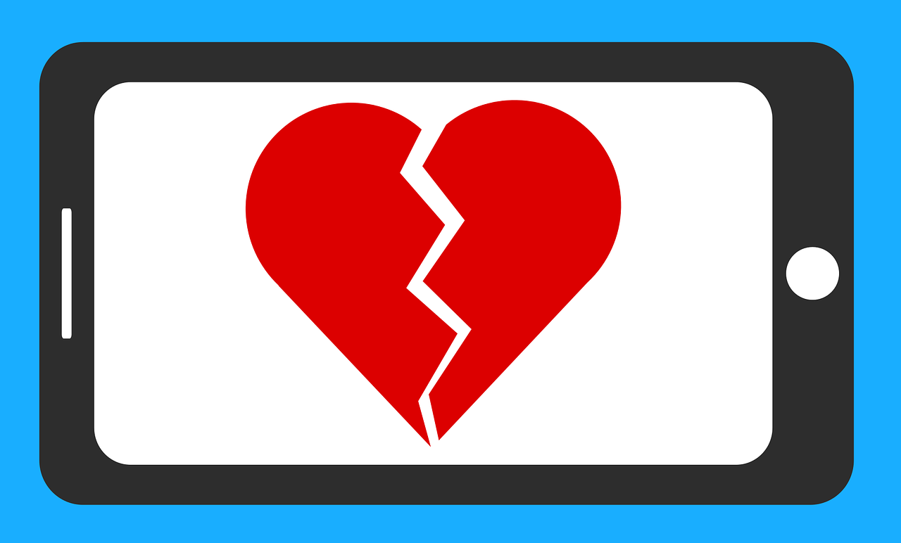 graphic of a broken heart on a smart phone screen